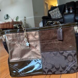 Coach Patchwork Shoulder Bag in Brown and Gold